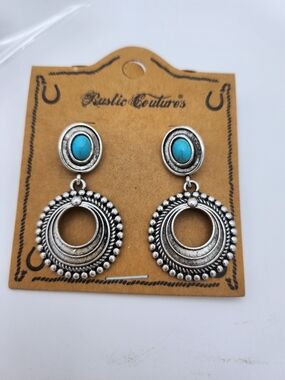 Rustic Couture Silver-Tone Drop Earrings with Turquoise Accents